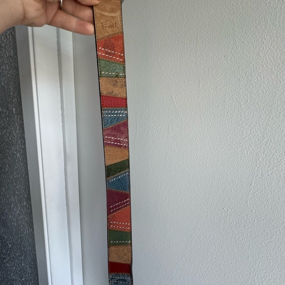 Fossil Patchwork Leather belt Genuine Suede Size M Multi Color Hippy Granny 90s - Picture 9 of 12
